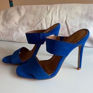 Blue two strap shoes